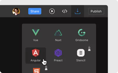 Static site to Angular export code