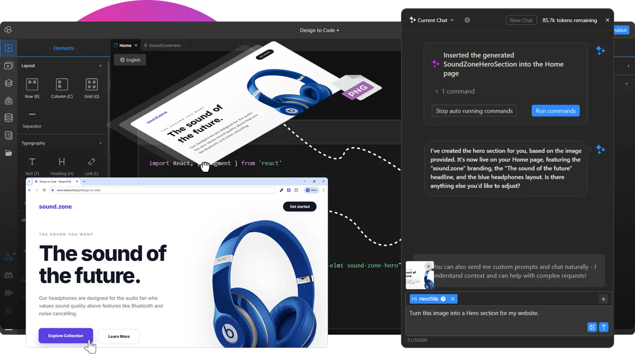 Convert any Design to Code, Turn Images or UI designs to HTML Code