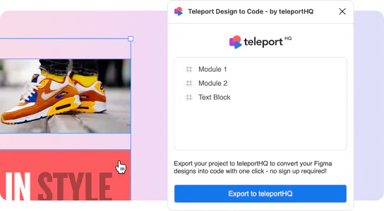 Figma Export to HTML and CSS using teleportHQ Design to Code