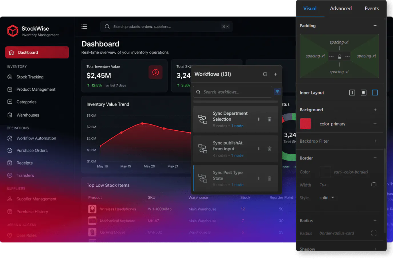 Inventory management platform visual editor and workflows image