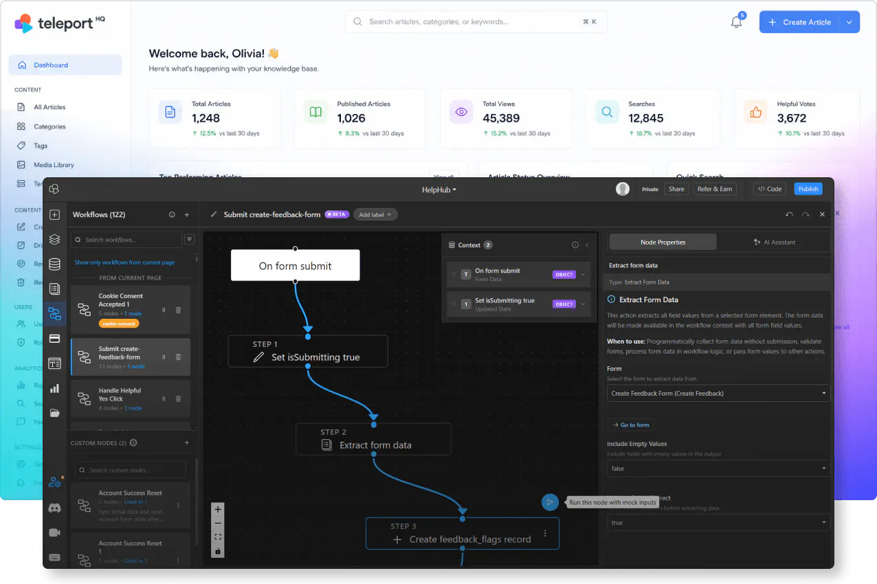 Custom help center platform workflows panel image