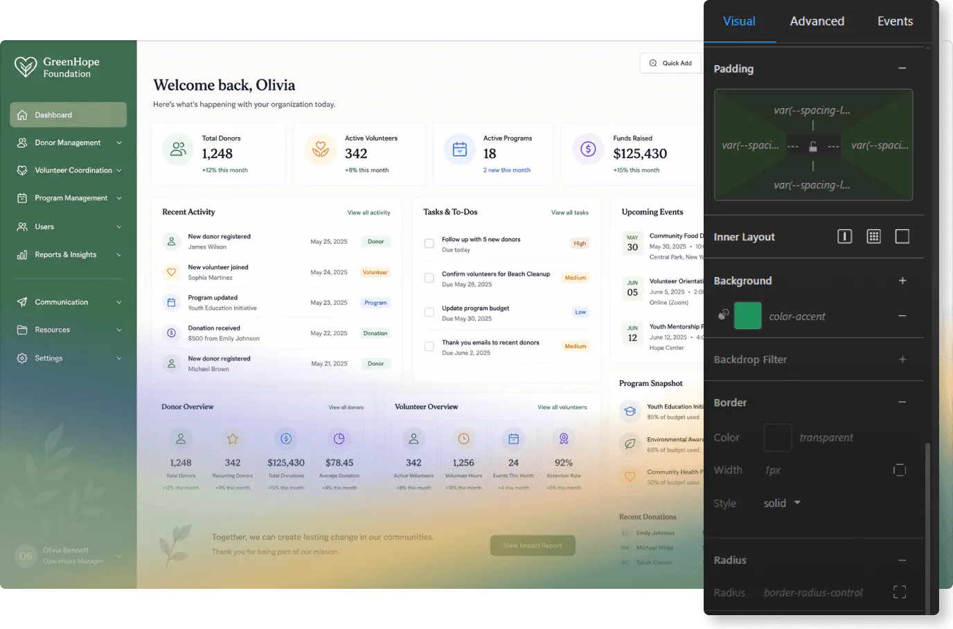 Non profit platform visual editor image