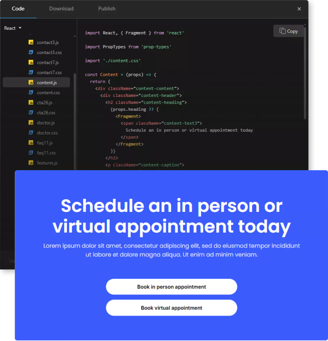 Image of clean code generated by TeleportHQ