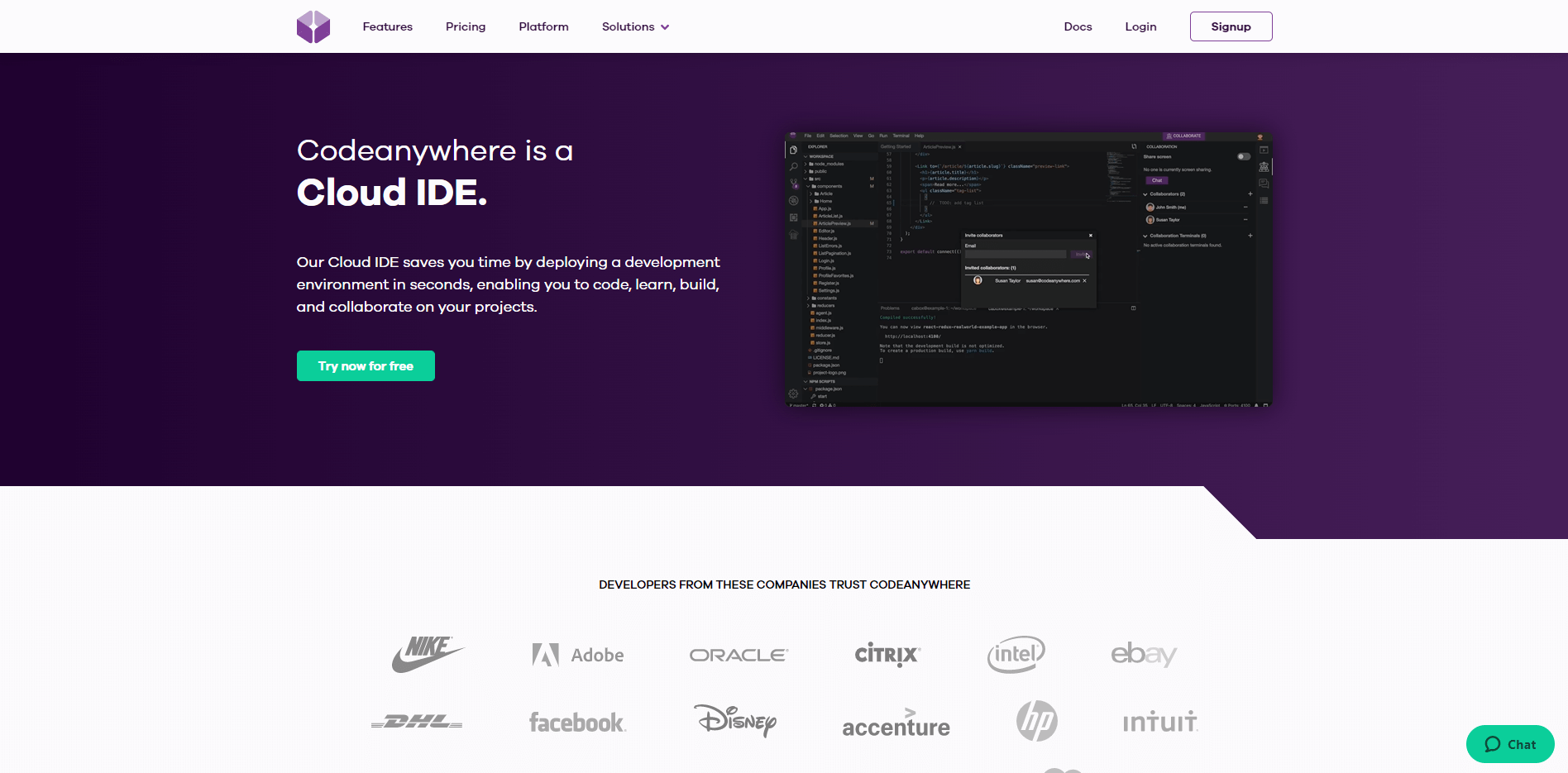 Codeanywhere code collaboration tool screenshot