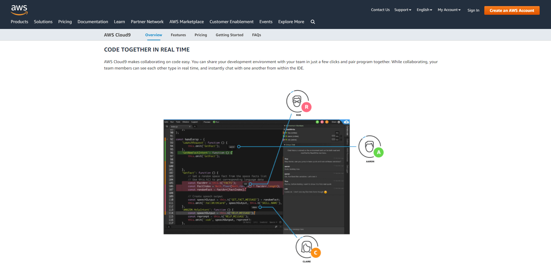 AWS Cloud 9 code collaboration tool screenshot