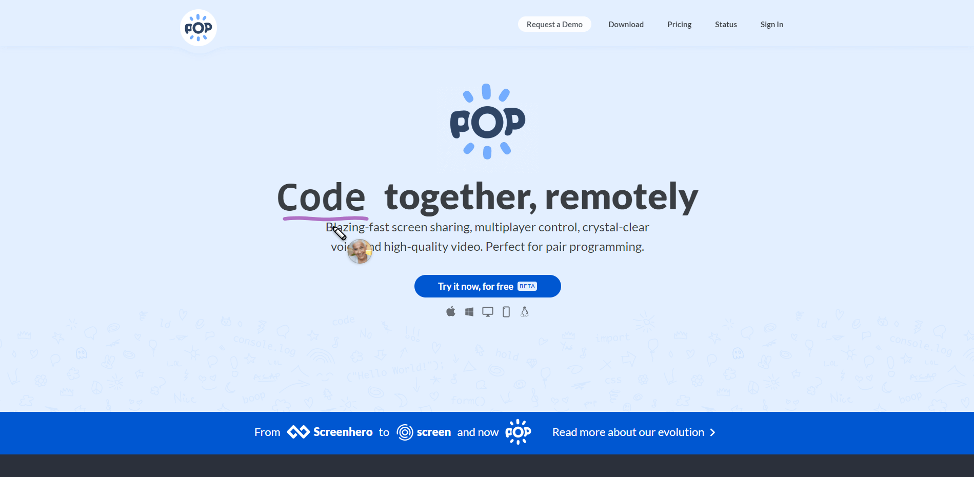 Pop code collaboration tool screenshot