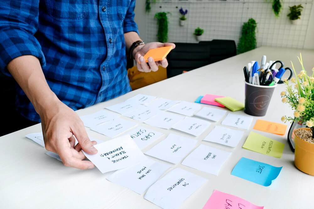 Man holding sticky notes image