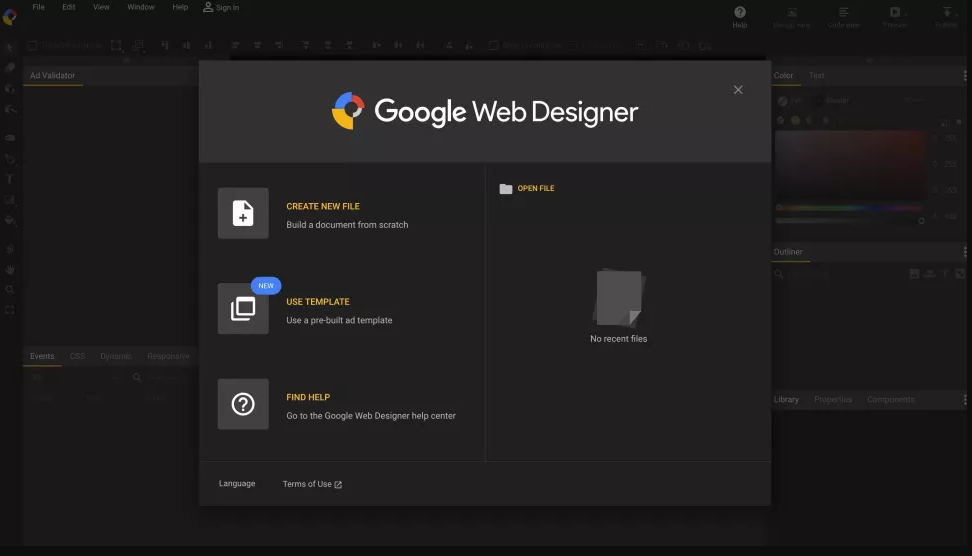 Web design tool - Google Web Designer interface Image
