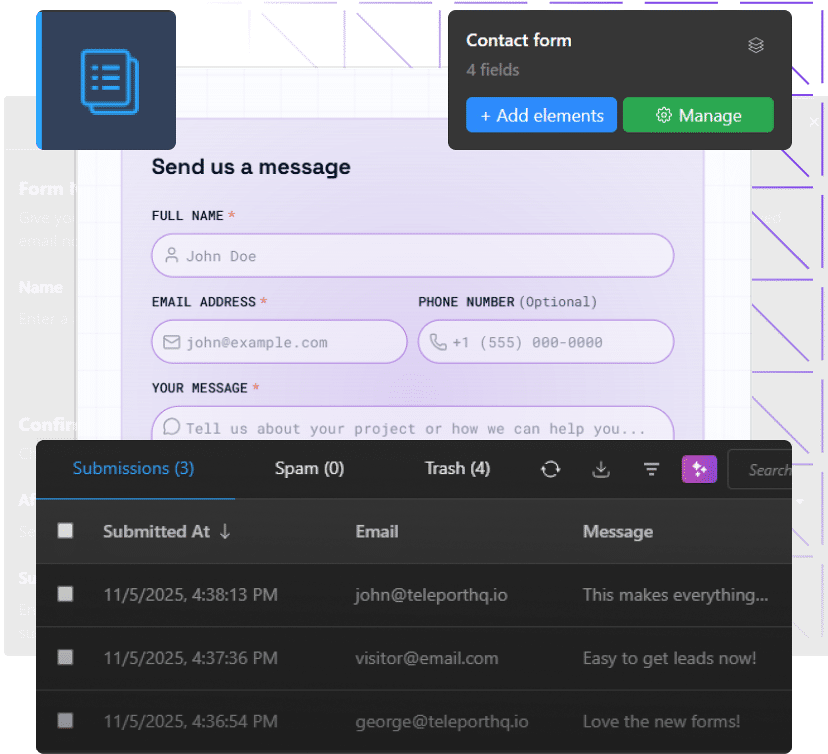 Lead generation forms from TeleportHQ